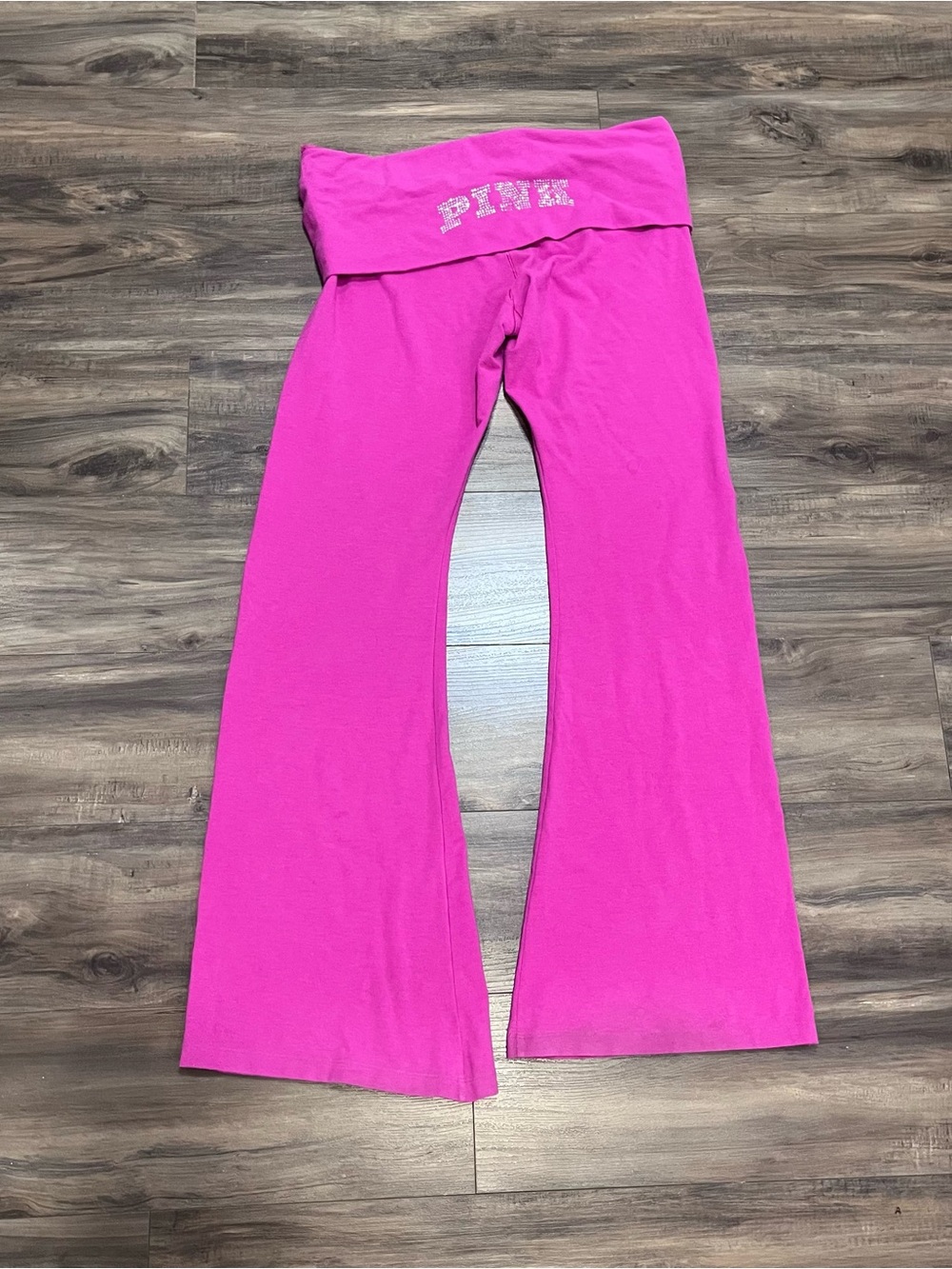 Victoria’s Secret PINK Fold-Over Waist Flare Yoga Pants - Hot Pink - Picture 2 of 6